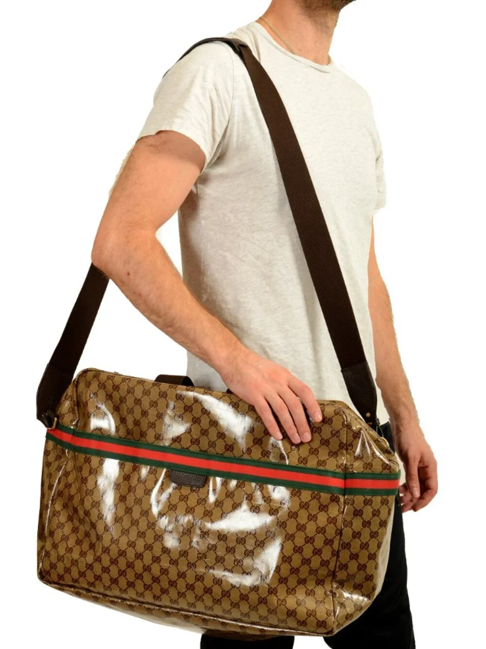 Gucci Men's GG Crystal Web Duffle Gym Weekender Travel Extra Large Bag - Picture 9 of 11